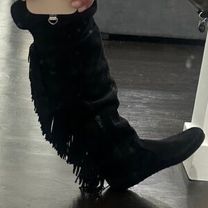 Black Fringe Ankle Boots